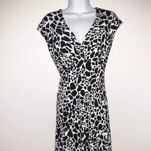 Black & White Midi Dress Sz 12, Evan Picone, Surplus Wrap, Stretch, Fit & Flare